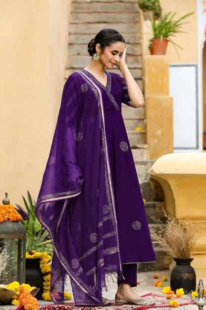 Women Cotton Rayon Kurta Pant Dupatta Set