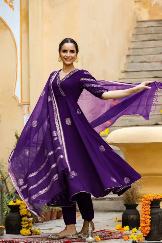 Women Cotton Rayon Kurta Pant Dupatta Set