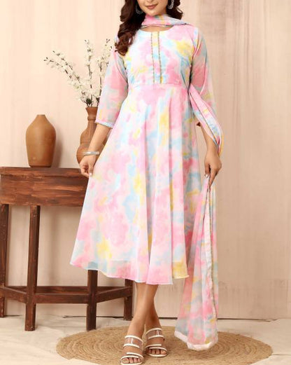 Women Georgette Kurta Dupatta Set-KYAMSTORE