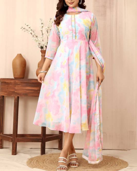 Women Georgette Kurta Dupatta Set-KYAMSTORE