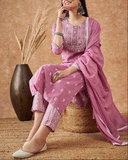 Women Viscose Rayon Kurta Pant Dupatta Set-KYAMSTORE