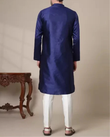 Men Solid Cotton Silk Straight Kurta (Color Variants)-KYAMSTORE