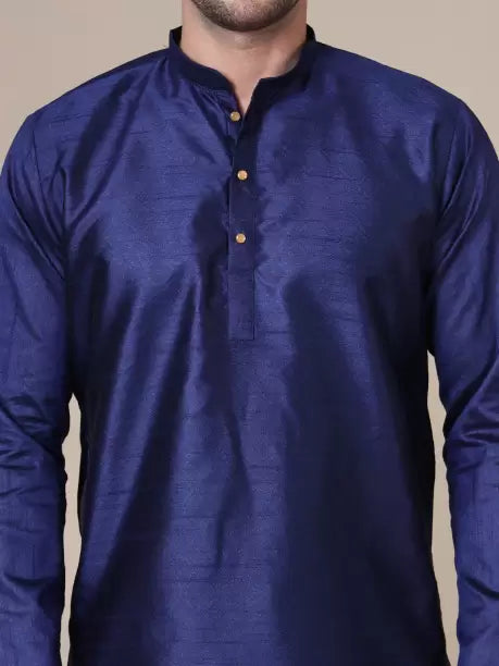 Men Solid Cotton Silk Straight Kurta (Color Variants)-KYAMSTORE