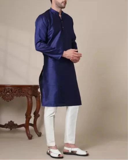 Men Solid Cotton Silk Straight Kurta (Color Variants)-KYAMSTORE