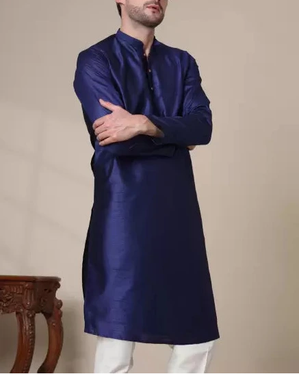Men Solid Cotton Silk Straight Kurta (Color Variants)-KYAMSTORE