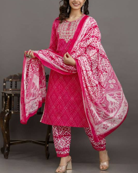 Women Pure Cotton Kurta Pant Dupatta Set-KYAMSTORE