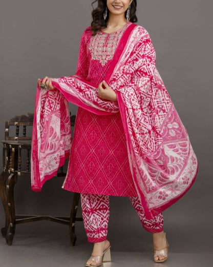 Women Pure Cotton Kurta Pant Dupatta Set-KYAMSTORE