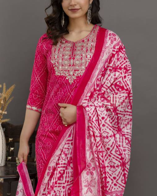 Women Pure Cotton Kurta Pant Dupatta Set-KYAMSTORE