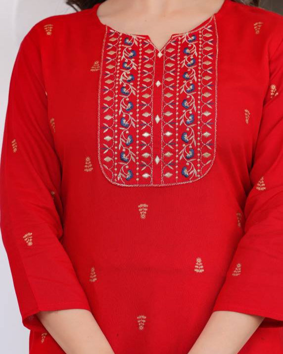 Women Viscose Rayon Kurta Pant Dupatta Set-KYAMSTORE