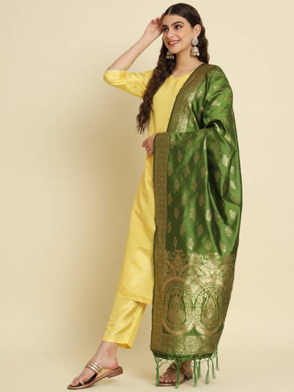 Women Cotton Silk Kurta Pant Dupatta Set