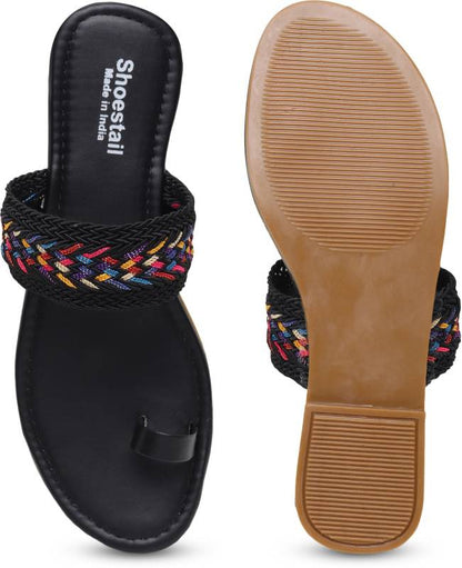 Women Flats Sandal Black-KYAMSTORE
