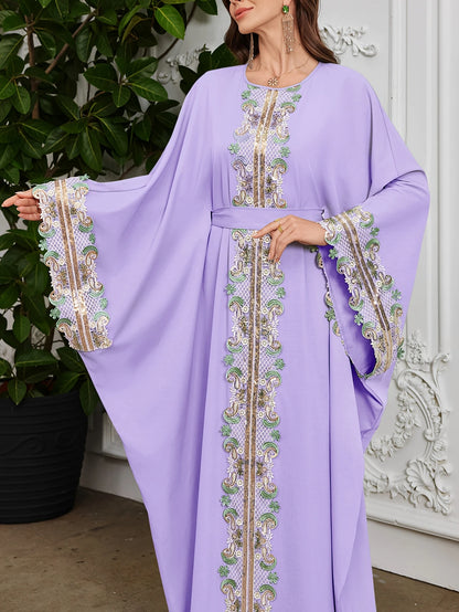 Elegant Women's Purple Arabic Dress with Golden Embroidery | Delivery: 7 to 10 business days | Limited stocks available | Hurry before Sold Out