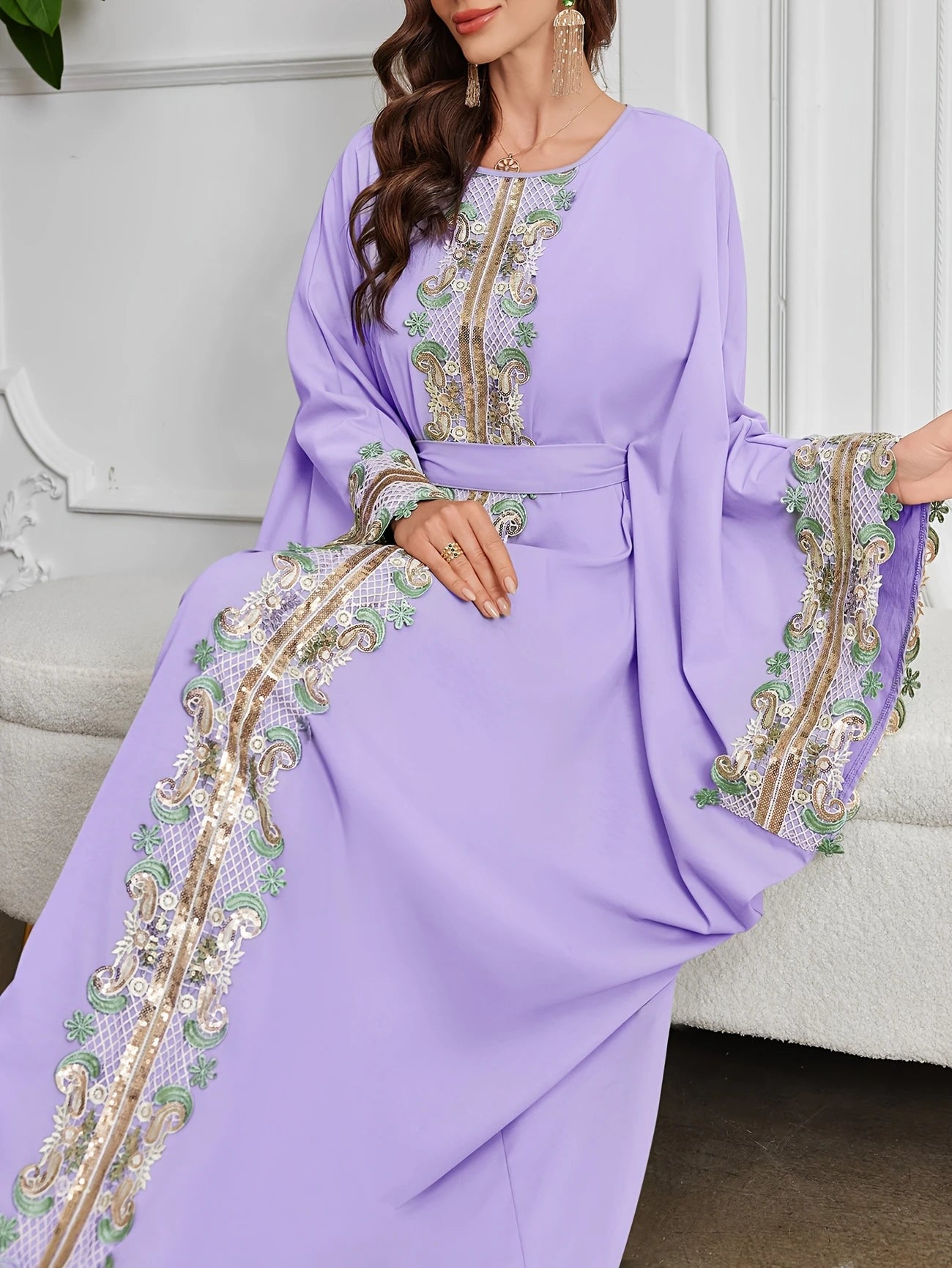 Elegant Women's Purple Arabic Dress with Golden Embroidery | Delivery: 7 to 10 business days | Limited stocks available | Hurry before Sold Out