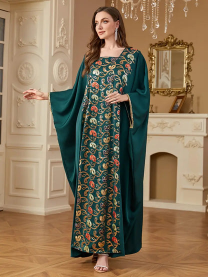 Batwing Sleeve Square Collar Sequin Arabic Long Dress | Delivery: 7 to 10 business days | Limited stocks available | Hurry before Sold Out