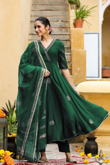 Women Cotton Rayon Kurta Pant Dupatta Set