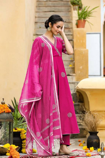 Women Cotton Rayon Kurta Pant Dupatta Set