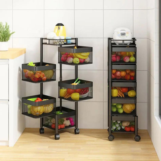 5 Layer Rotating Kitchen & Bathroom Storage Trolley Basket-KYAMSTORE