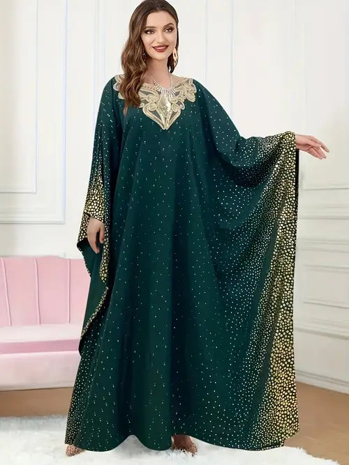 Batwing Sleeve Square Collar Sequin Arabic Long Dress | Delivery: 7 to 10 business days | Limited stocks available | Hurry before Sold Out