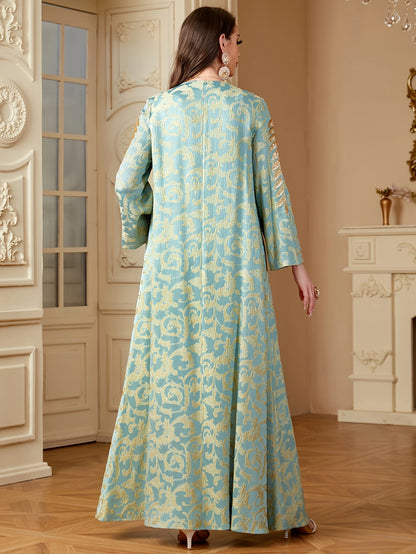 Maxi Dress - Light Blue with Golden Paisley Appliqués | Delivery: 5 to 10 business days | Limited stocks available | Hurry before Sold Out