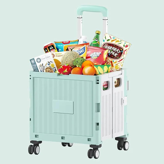 Foldable Shopping Trolley Cart with Lid, 40kg Heavy-Duty Capacity