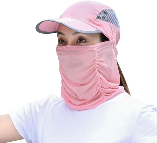 Foldable Summer Sun Hat, Detachable Neck Flap Face Cover