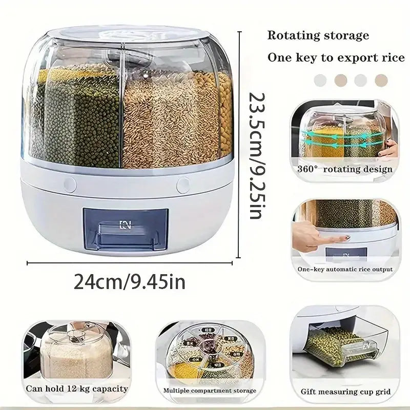 6-Compartment Rotating Rice Bucket with Transparent Lid | Delivery: 7 to 10 business days | Limited stocks available | Hurry before Sold Out