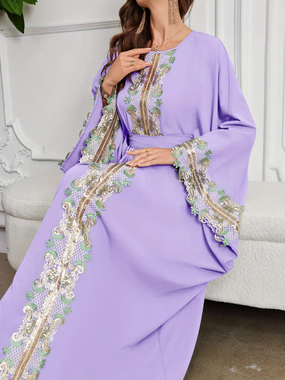 Elegant Women's Purple Arabic Dress with Golden Embroidery | Delivery: 7 to 10 business days | Limited stocks available | Hurry before Sold Out
