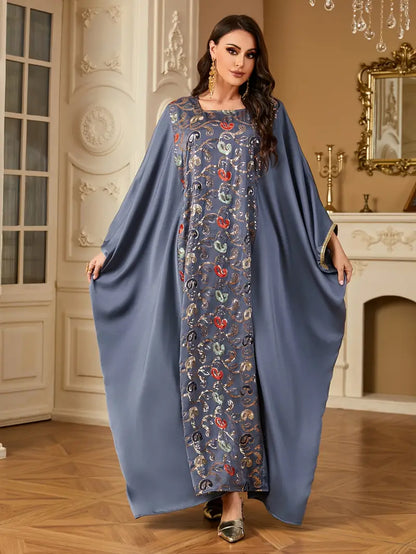 Batwing Sleeve Square Collar Sequin Arabic Long Dress | Delivery: 7 to 10 business days | Limited stocks available | Hurry before Sold Out