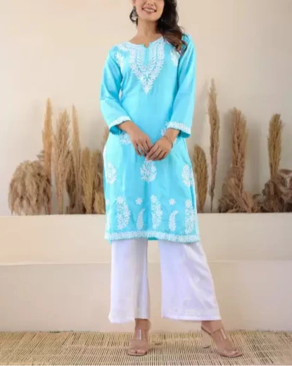 Women Cotton Rayon Kurti Palazzo Set (Colors Variants)-KYAMSTORE