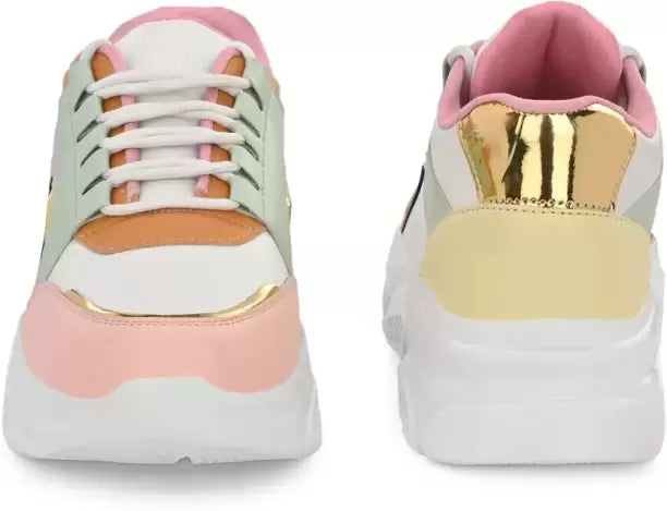 Sneakers For Women (White, Pink & Mint Green Mix)-KYAMSTORE