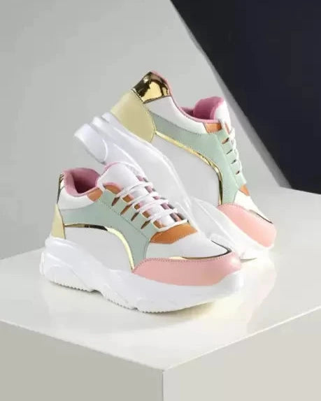Sneakers For Women (White, Pink & Mint Green Mix)-KYAMSTORE
