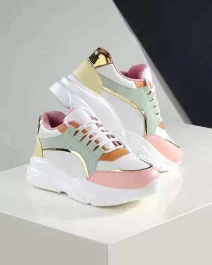 Sneakers For Women (White, Pink & Mint Green Mix)-KYAMSTORE
