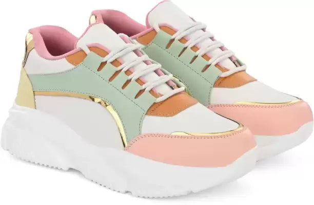 Sneakers For Women (White, Pink & Mint Green Mix)-KYAMSTORE