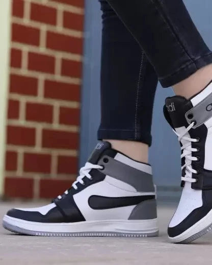 Synthetic Leather |Lightweight|Comfort|Trendy Daily Use High Tops For Men (White, Grey & Black)-KYAMSTORE