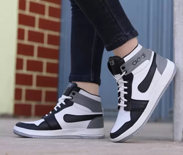 Synthetic Leather |Lightweight|Comfort|Trendy Daily Use High Tops For Men (White, Grey & Black)-KYAMSTORE