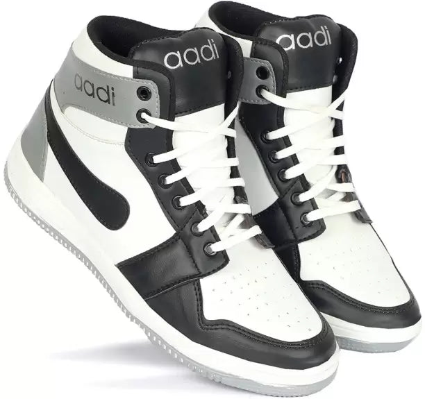 Synthetic Leather |Lightweight|Comfort|Trendy Daily Use High Tops For Men (White, Grey & Black)-KYAMSTORE