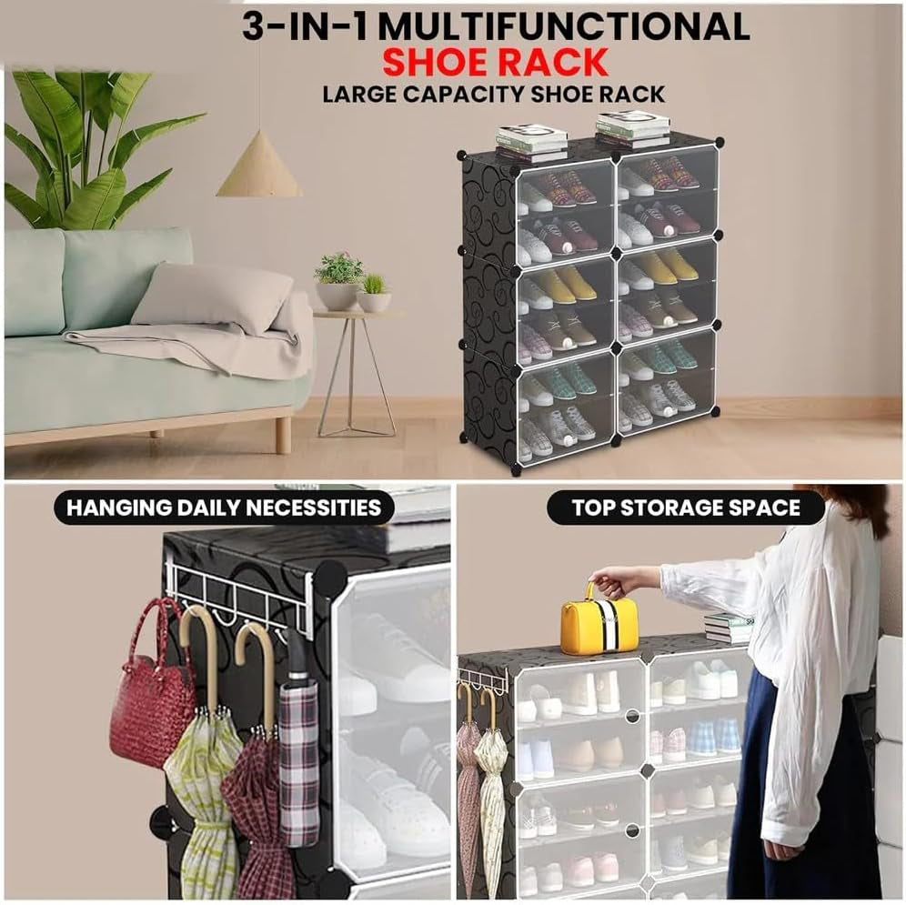 Upgraded Shoe Rack for Home Plastic, Portable Shoe Rack with Dustproof Door for Heels/Slippers/Boots