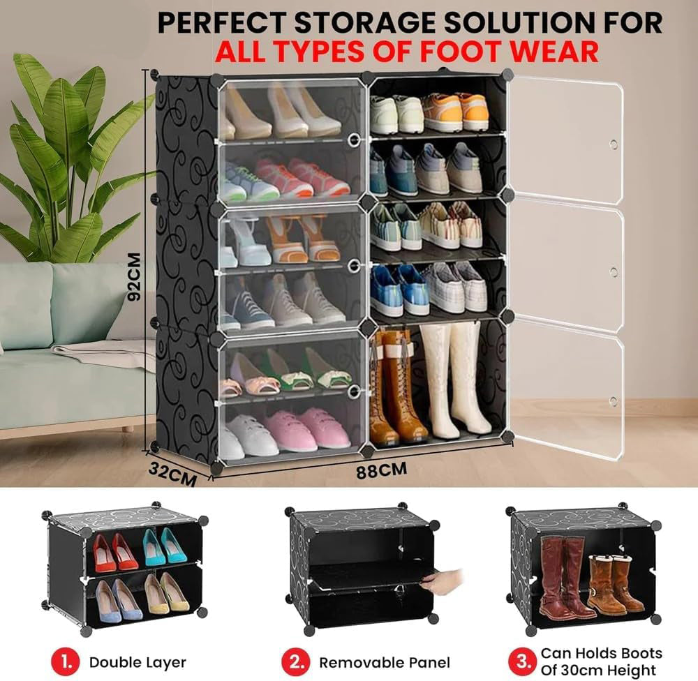 Upgraded Shoe Rack for Home Plastic, Portable Shoe Rack with Dustproof Door for Heels/Slippers/Boots