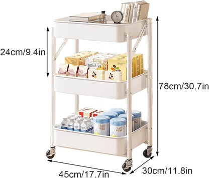 Kitchen Wagon, With Wheels, 3 Tiers, Foldable, Steel Rack