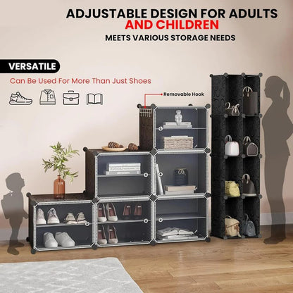 Upgraded Shoe Rack for Home Plastic, Portable Shoe Rack with Dustproof Door for Heels/Slippers/Boots