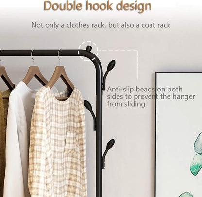 Cloth Rack, Clothes Hanger Stand Clothes Dryer Rail with Branch Hook (130cm-White)