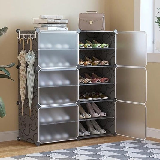 Upgraded Shoe Rack for Home Plastic, Portable Shoe Rack with Dustproof Door for Heels/Slippers/Boots