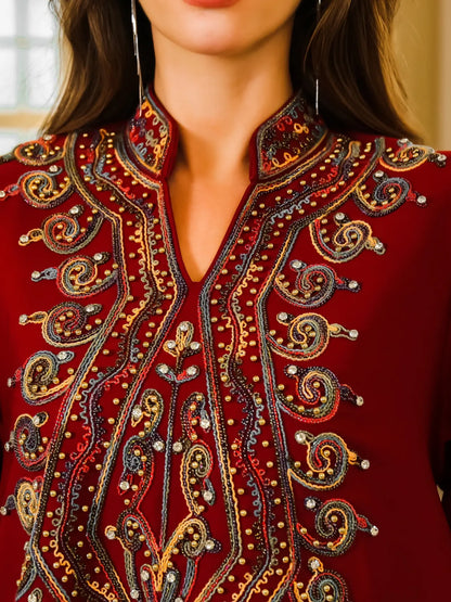 Elegant Red Abaya Kaftan Dress - Long Sleeve | Delivery: 7 to 10 business days | Limited stocks available | Hurry before Sold Out