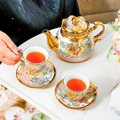 14pcs, Complete Camellia Golden Cup and Saucer Set with Cup Holder | Delivery: 7 to 10 business days | Limited stocks available | Hurry before Sold Out