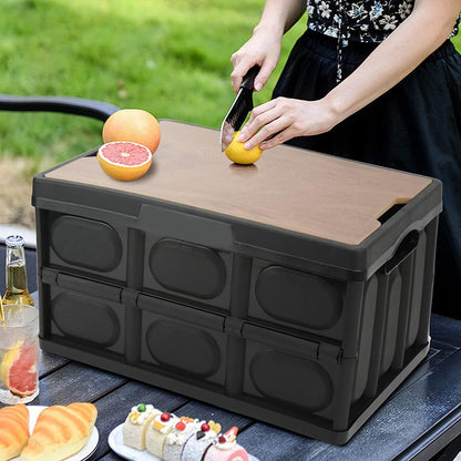 Folding Storage Bins with Wood Lid