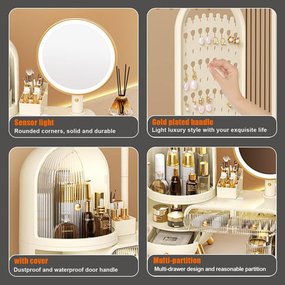 Makeup Organizer with LED Mirror, Large Capacity Cosmetic Storage Display Case