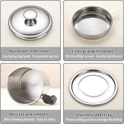 Bacon Grease Container With Strainer | Delivery: 2 to 3 business days | Limited stocks available | Hurry before Sold Out