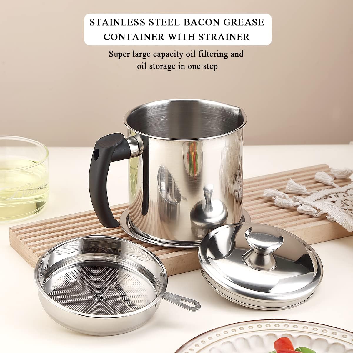 Bacon Grease Container With Strainer | Delivery: 2 to 3 business days | Limited stocks available | Hurry before Sold Out
