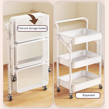 Kitchen Wagon, With Wheels, 3 Tiers, Foldable, Steel Rack