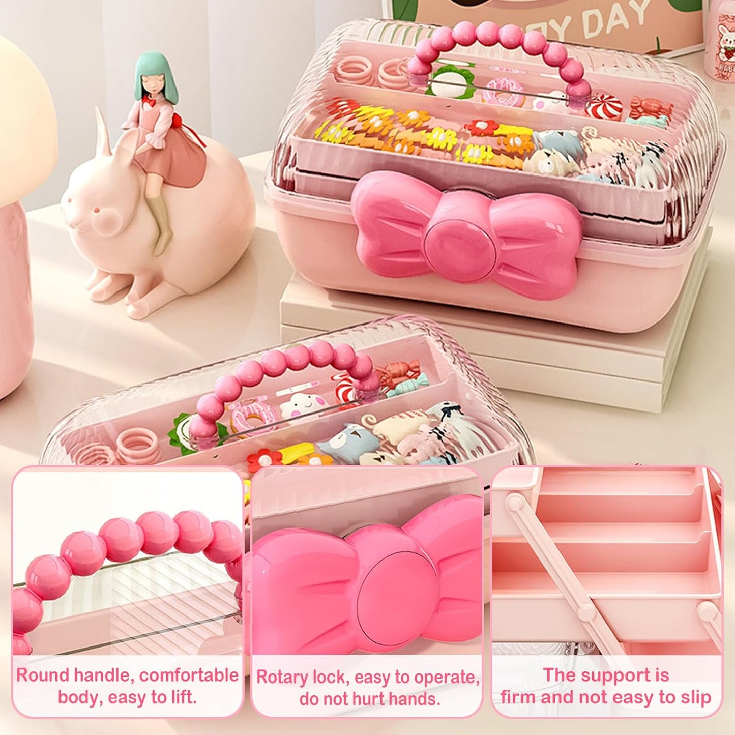 3-Layer Multipurpose Storage Box Cute Girls Hair Accessories Tackle Box (Box Only)